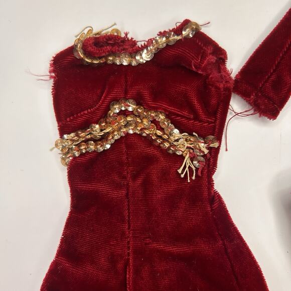 Vintage 1960s Barbie Doll Clone Red Velvet Clothing Set Jumpsuit Sweater Skirt - Picture 3 of 8